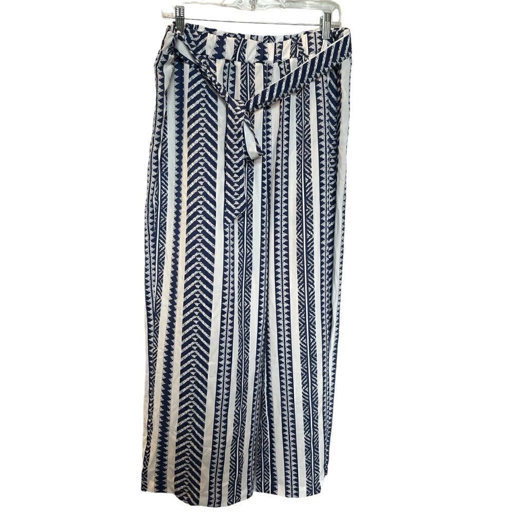 Shein Women's Wide Leg Loose Pants Pull On Navy Blue/White Size 1XL
